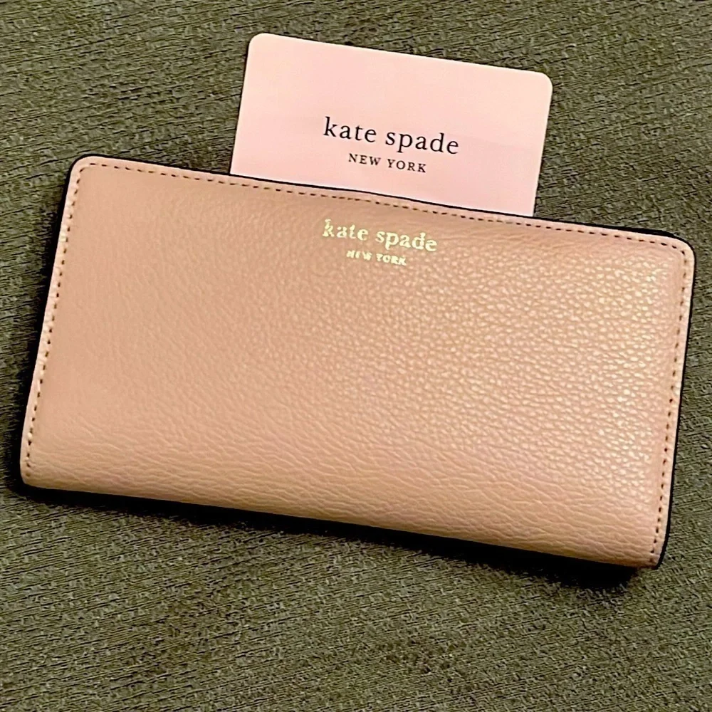 Brand New Kate Spade Genuine Leather Large Slim Bifold Wallet Warm Beige Neutral